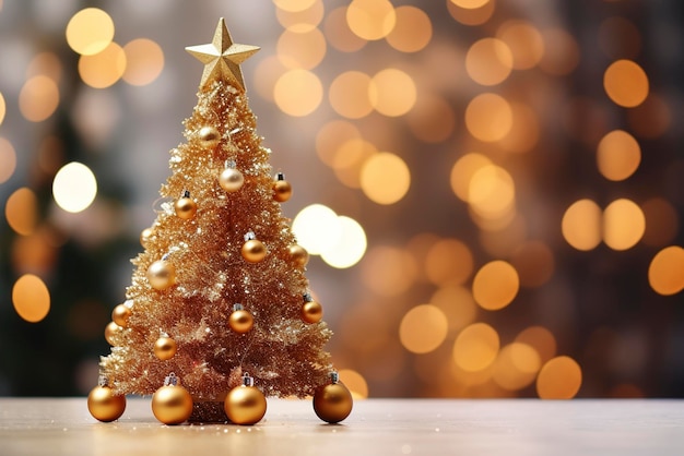 Árbol de Navidad decorado en fondo borroso