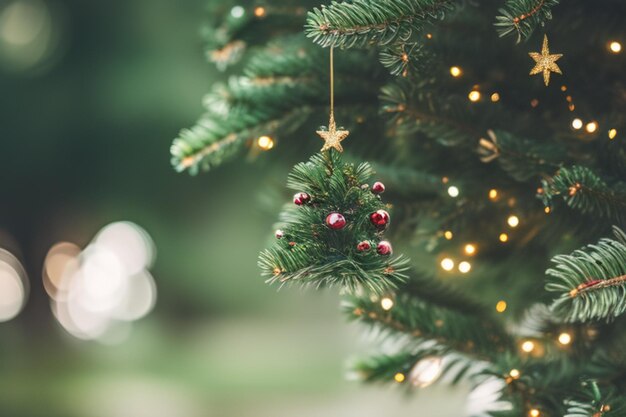 Árbol de Navidad decorado en un fondo borroso