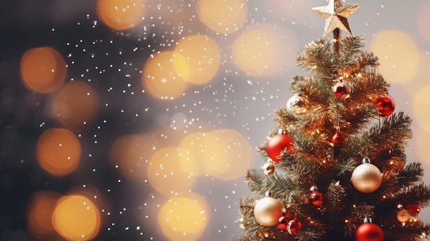 Árbol de Navidad decorado en un fondo borroso