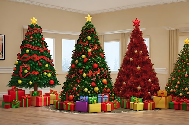 Árbol de Navidad decorado con luces festivas dibujos animados de árboles de Navidad