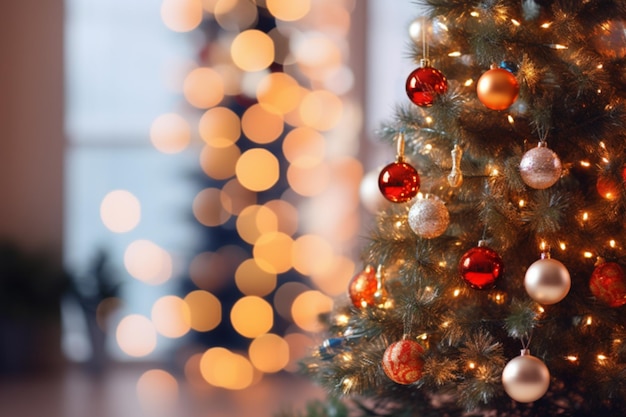 Árbol de Navidad decorado con muchos adornos decoración interior árbol y fondo generado AI