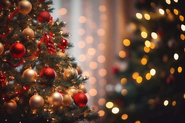 Árbol de Navidad decorado con muchos adornos decoración interior árbol y fondo generado AI