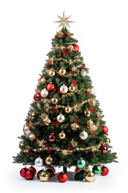 Árbol de Navidad decorado sobre un fondo blanco