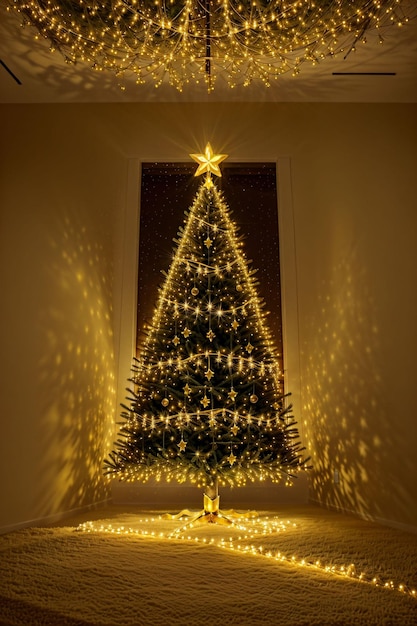 Árbol de navidad dorado con luces brillantes wallpaper banner navidad