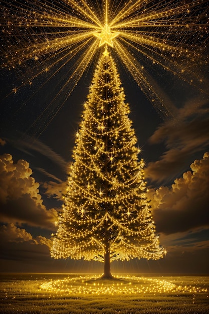 Árbol de navidad dorado con luces brillantes wallpaper banner navidad