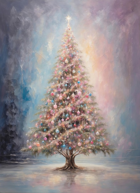 Árbol de Navidad encantado en medio de un fondo de colores pastel soñador 20