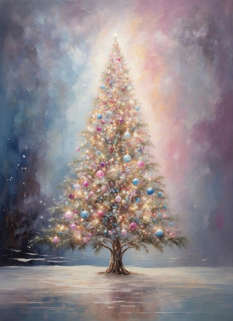 Árbol de Navidad encantado en medio de un fondo de colores pastel soñador 25