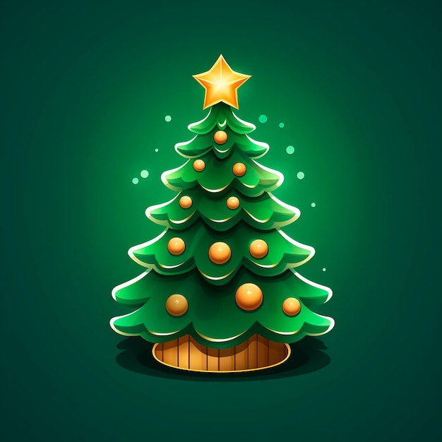 Árbol de Navidad con estrella dorada en fondo verde Ilustración vectorial AI Generado