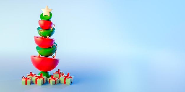 Árbol de Navidad en fondo azul con espacio de copia para su diseño d render