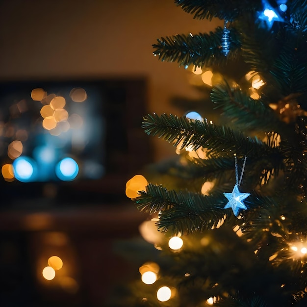 Árbol de Navidad para el fondo borroso de mokap