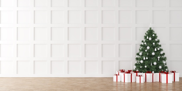 Árbol de navidad con fondo de interior de cajas de regalo