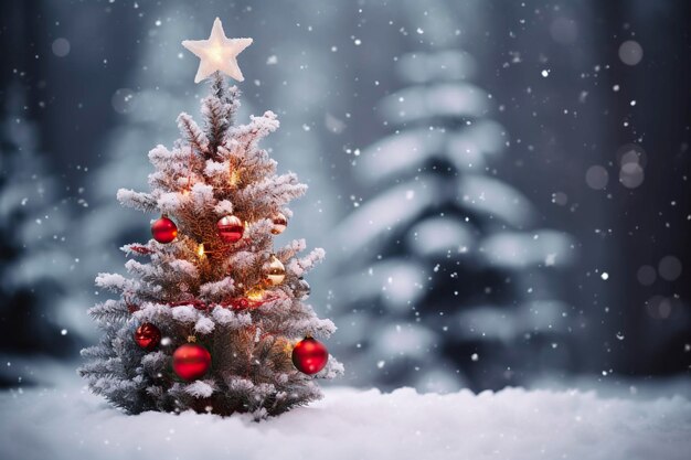 Árbol de Navidad en el fondo de la nieve de Navidad