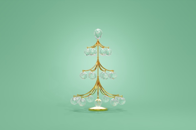 Árbol de navidad frágil decoración de alambre de oro bola colgante cristal, representación 3D