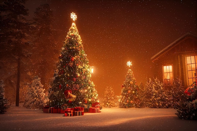 Árbol de navidad frente a la casa.