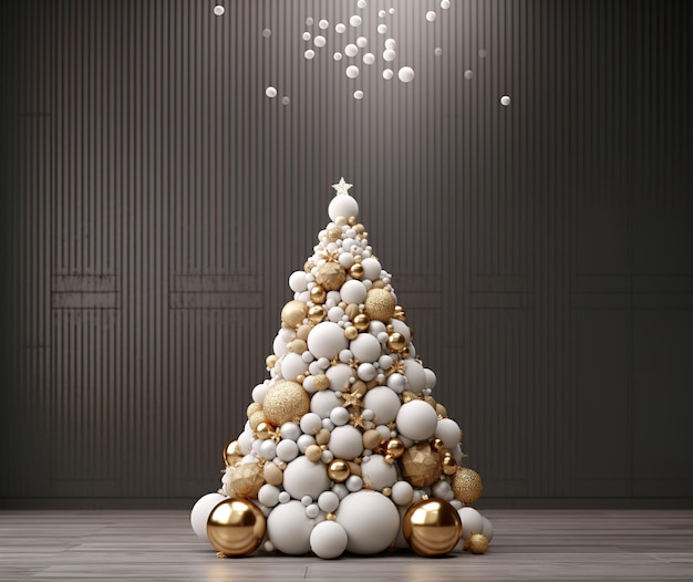 Árbol de Navidad hecho de bolas decorativas de juguetes de Año Nuevo de color rosa pastel Bolas de oro y plataInterior