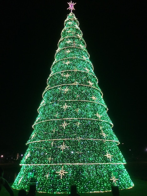 Árbol de Navidad iluminado por la noche