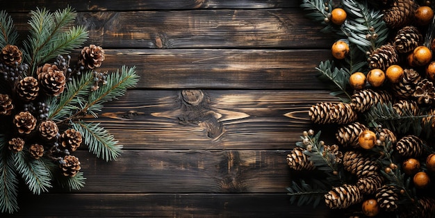 Árbol de navidad juguetes de navidad sobre fondo de madera IA generativa