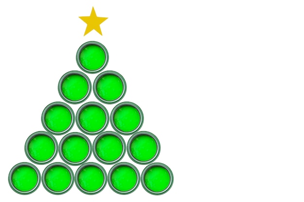 Árbol de Navidad con latas de pintura en estrella