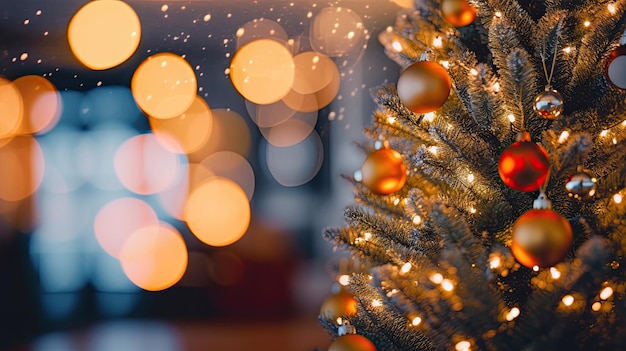 Árbol de Navidad y luces borrosas corona espacio de copia IA generativa