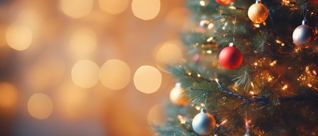 Árbol de Navidad con luces multicolores en agujas Árbol de navidad en un fondo borroso