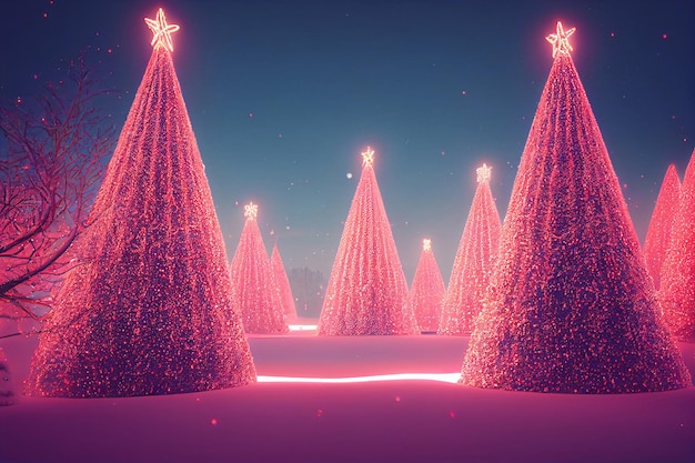 Árbol de navidad con luces de neón, fondo de decoración navideña