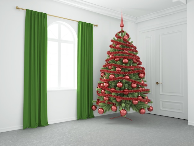 Árbol de Navidad en la lujosa sala de estar