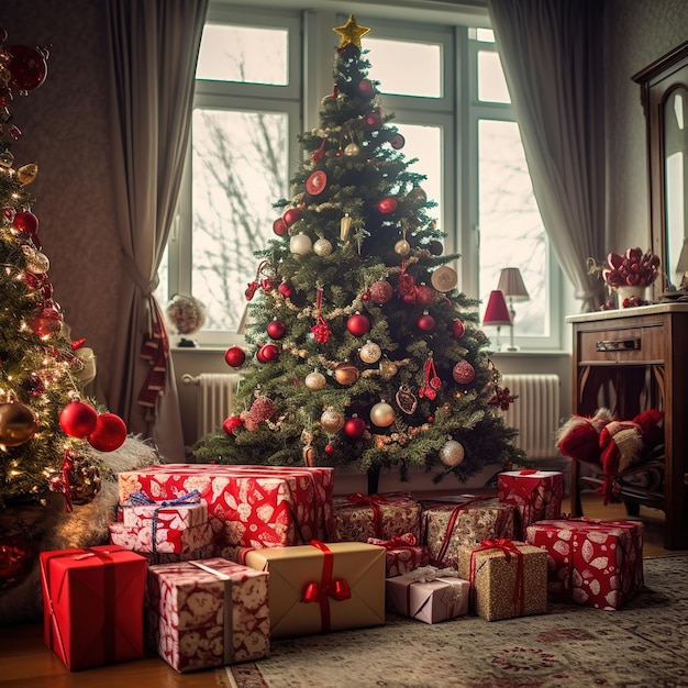 Árbol de navidad con muchos juguetes