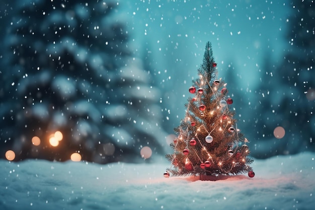 Árbol de Navidad nevado fondo borroso