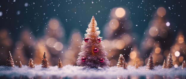 Árbol de Navidad nevado iluminado con luces festivas que crean un bokeh mágico en una fría noche de invierno AI Generative