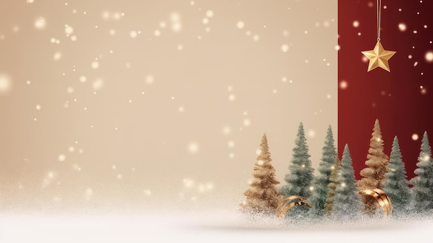 Árbol de Navidad nieve decoración navideña Año Nuevo banner fondo dorado y rojo con espacio de copia