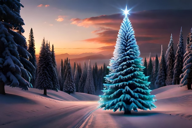 Árbol de navidad en la nieve