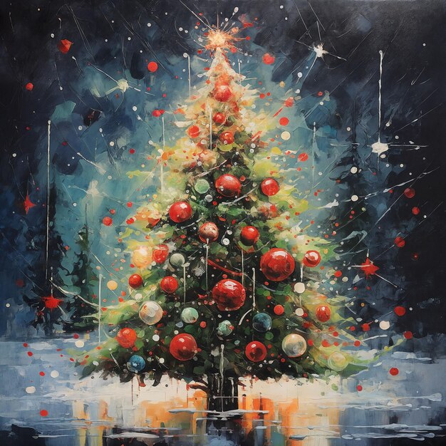 Árbol de Navidad pintado al óleo