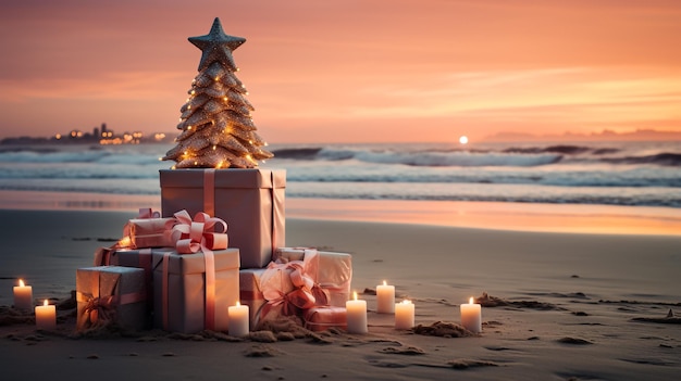 Árbol de Navidad en la playa