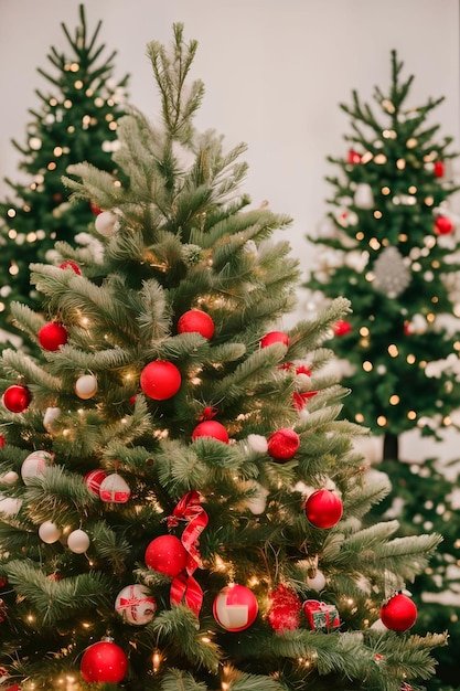 Árbol de navidad con regalos debajo y un árbol de navidad con las palabras navidad en la parte inferior