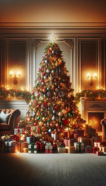 Árbol de Navidad con regalos de elegancia navideña