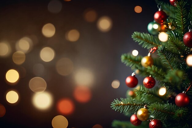 Árbol de Navidad con regalos en fondo bokeh Banner con espacio de copia