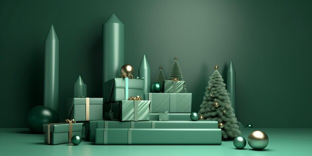 Árbol de Navidad y regalos para el simulacro