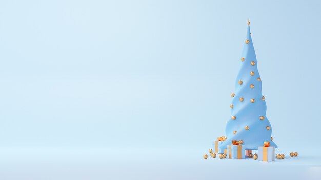 Árbol de navidad de renderizado 3d con regalos