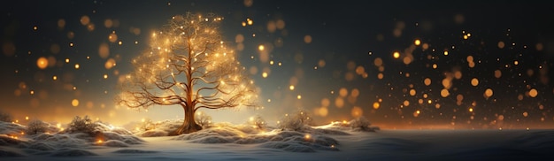 Árbol de Navidad sobre fondo bokeh Concepto de fiesta navideña y navideña IA generativa