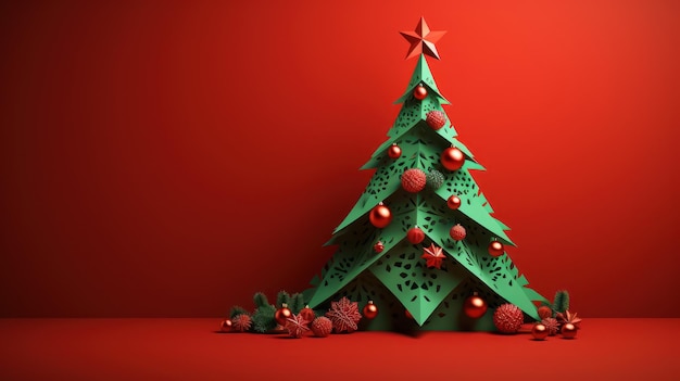 Árbol de Navidad sobre fondo rojo espacio de copia