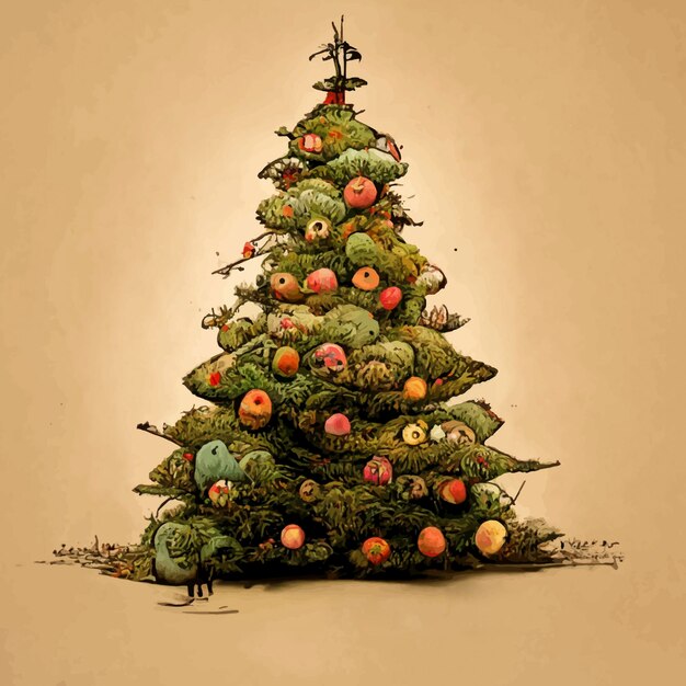 Árbol de navidad vintage con ilustración de navidad de regalos