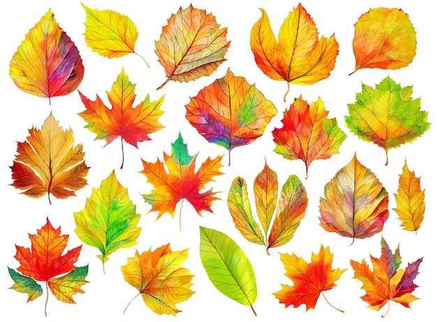 Árbol de otoño colorido aislado deja ilustración digital basada en render por red neuronal