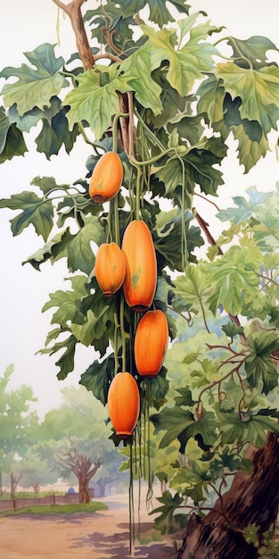 Árbol de papaya con frutos generados por la IA