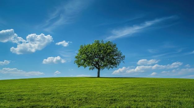 Árbol de pie en campo verde fondo papel tapiz de la naturaleza para web o pancarta