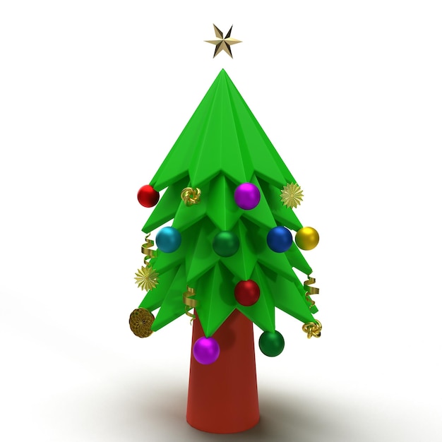 Árbol pino verde bola estrella regalo abeto oro rojo amarillo naranja personaje dibujos animados decoración ornamento feliz navidad feliz año nuevo vacaciones vacaciones festival celebrar diciembre invierno party3D render