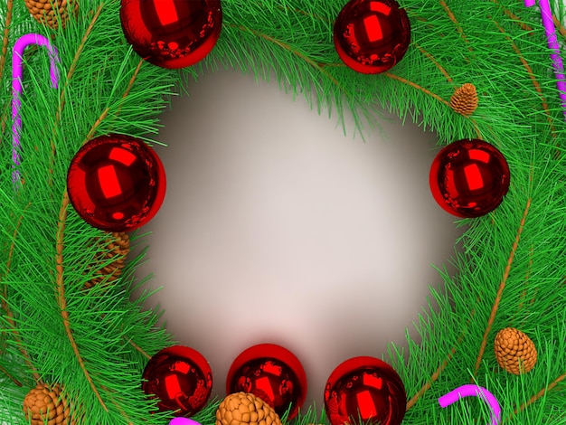 Árbol pino verde círculo blanco fondo copia espacio vacío en blanco bola estrella copo nieve abeto color rojo decoración ornamento feliz navidad feliz año nuevo vacaciones invierno diciembre temporada3d render