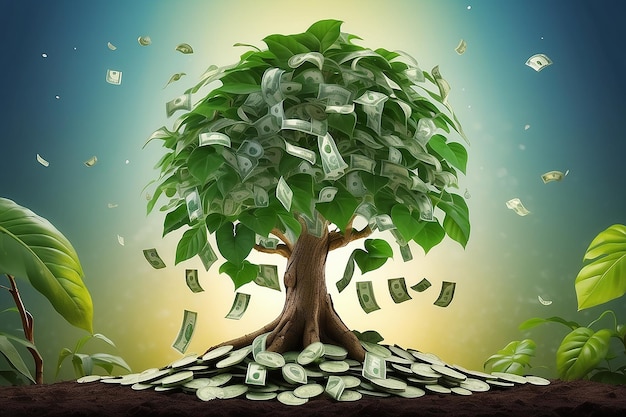 Árbol de plantas de dinero de Bitcoin con fondo