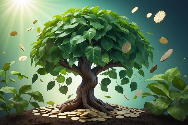 Árbol de plantas de dinero de Bitcoin con fondo