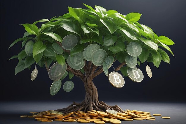 Árbol de plantas de dinero de Bitcoin con fondo