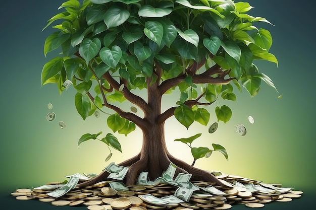 Árbol de plantas de dinero de Bitcoin con fondo
